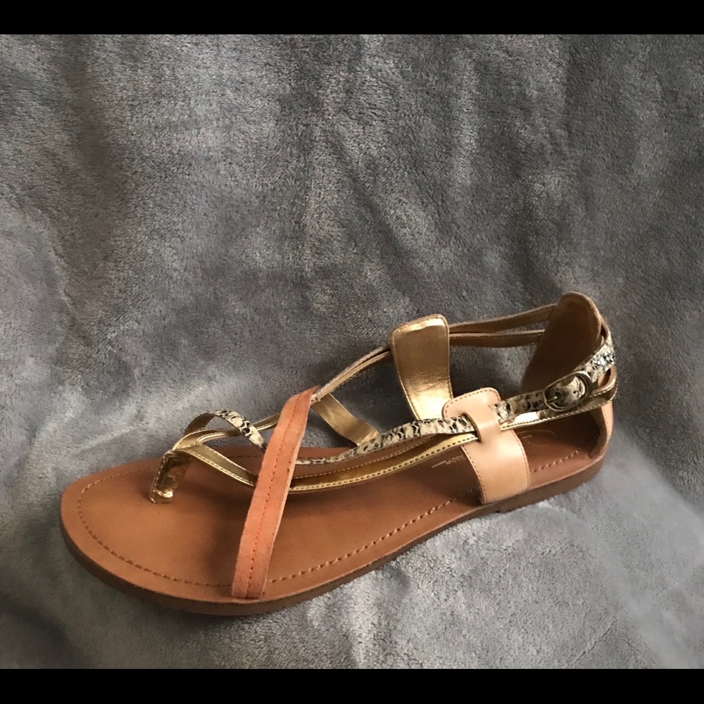Jessica Simpson Sandals Brown/Gold/Black Print